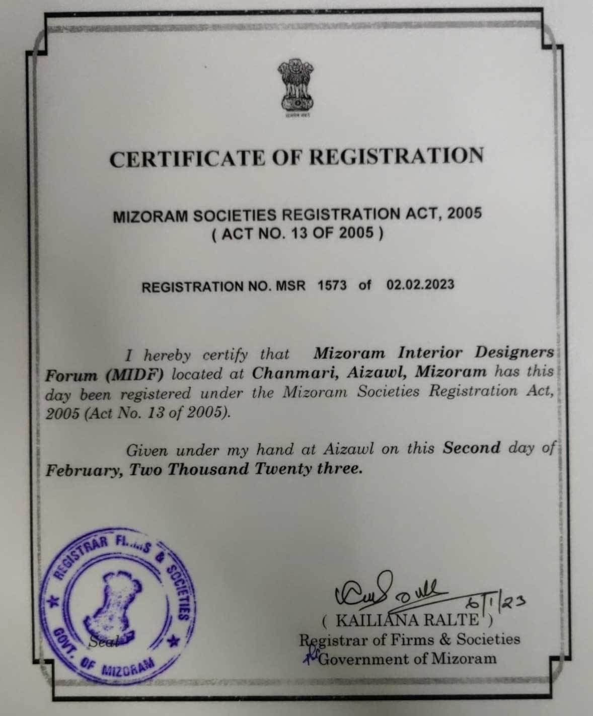 MIDF Society Registration Certificate